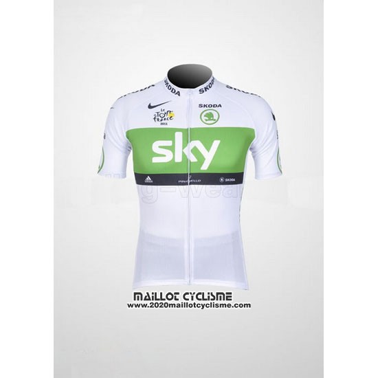 2012 Maillot Ciclismo Sky Lider Blanc et Vert Manches Courtes et Cuissard